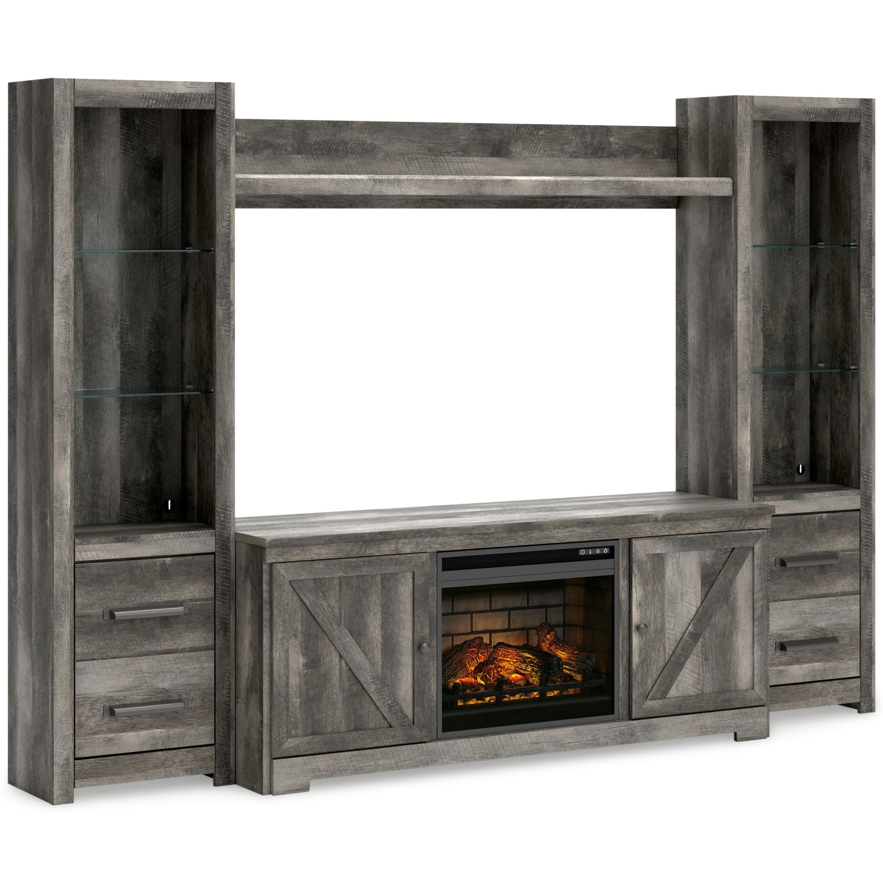 Sam's Furniture - Ashley Furniture - Wynnlow 4-Piece Entertainment Center with Electric Fireplace - 4-Piece Entertainment Center with Electric Fireplace / Gray - W440W8