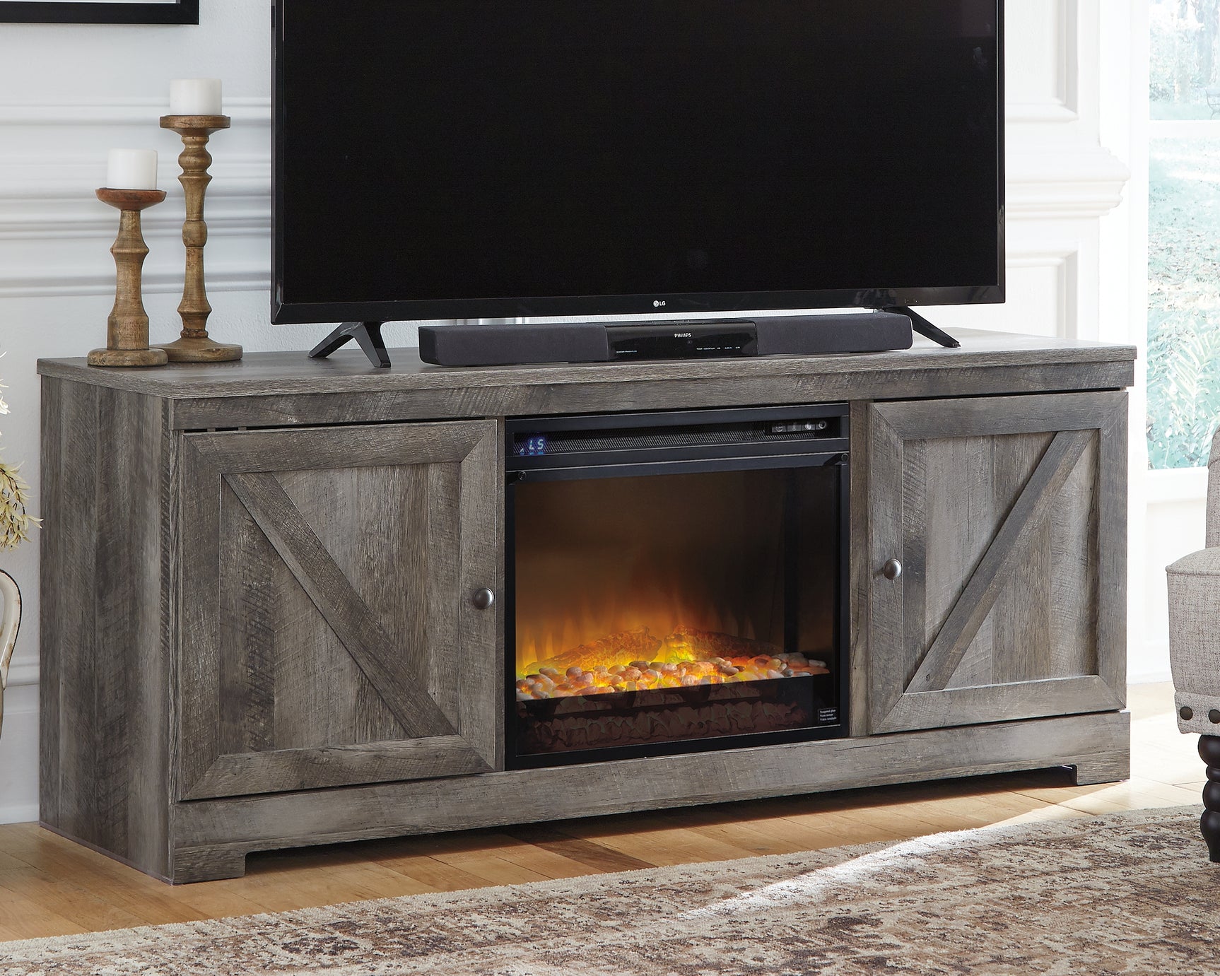 Sam's Furniture - Ashley Furniture - Wynnlow 63" TV Stand with Electric Fireplace - 63" TV Stand with Electric Fireplace / Gray - W440W4