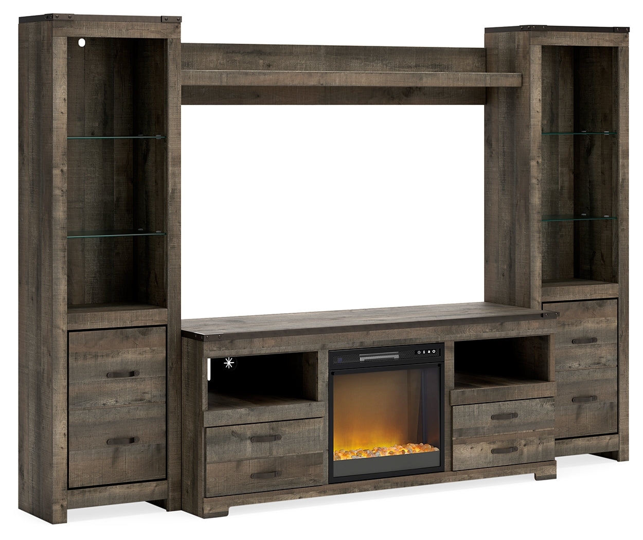 Sam's Furniture - Ashley Furniture - Trinell 4-Piece Entertainment Center with Electric Fireplace - 4-Piece Entertainment Center with Electric Fireplace / Brown - W446W10