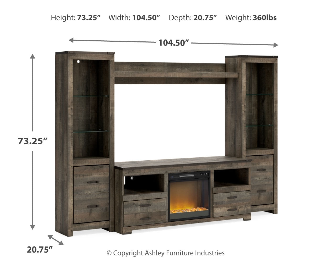 Trinell 4-Piece Entertainment Center with Electric Fireplace