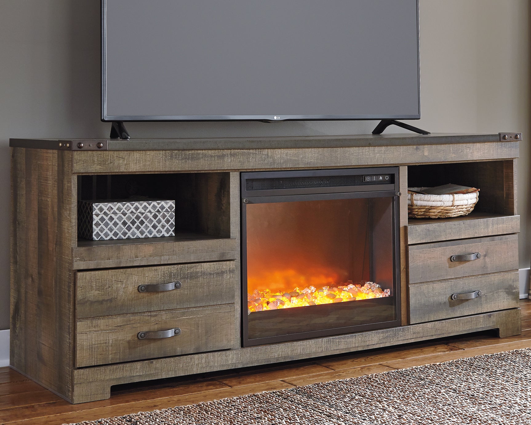 Sam's Furniture - Ashley Furniture - Trinell 63" TV Stand with Electric Fireplace - 63" TV Stand with Electric Fireplace / Brown - W446W5