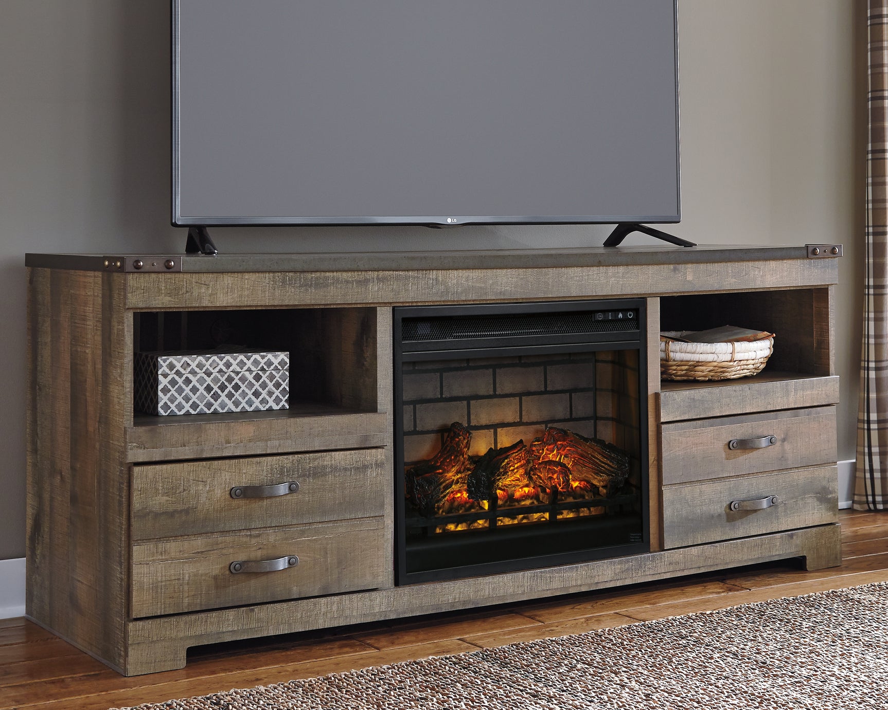 Sam's Furniture - Ashley Furniture - Trinell 63" TV Stand with Electric Fireplace - 63" TV Stand with Electric Fireplace / Brown - W446W9