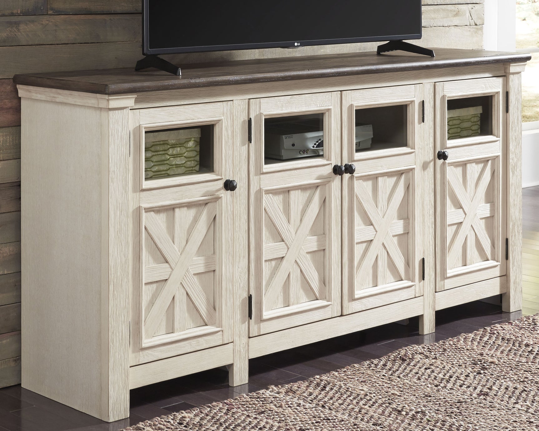 Sam's Furniture - Ashley Furniture - Bolanburg 74" TV Stand - 74" / White/Weathered Gray - W647-60
