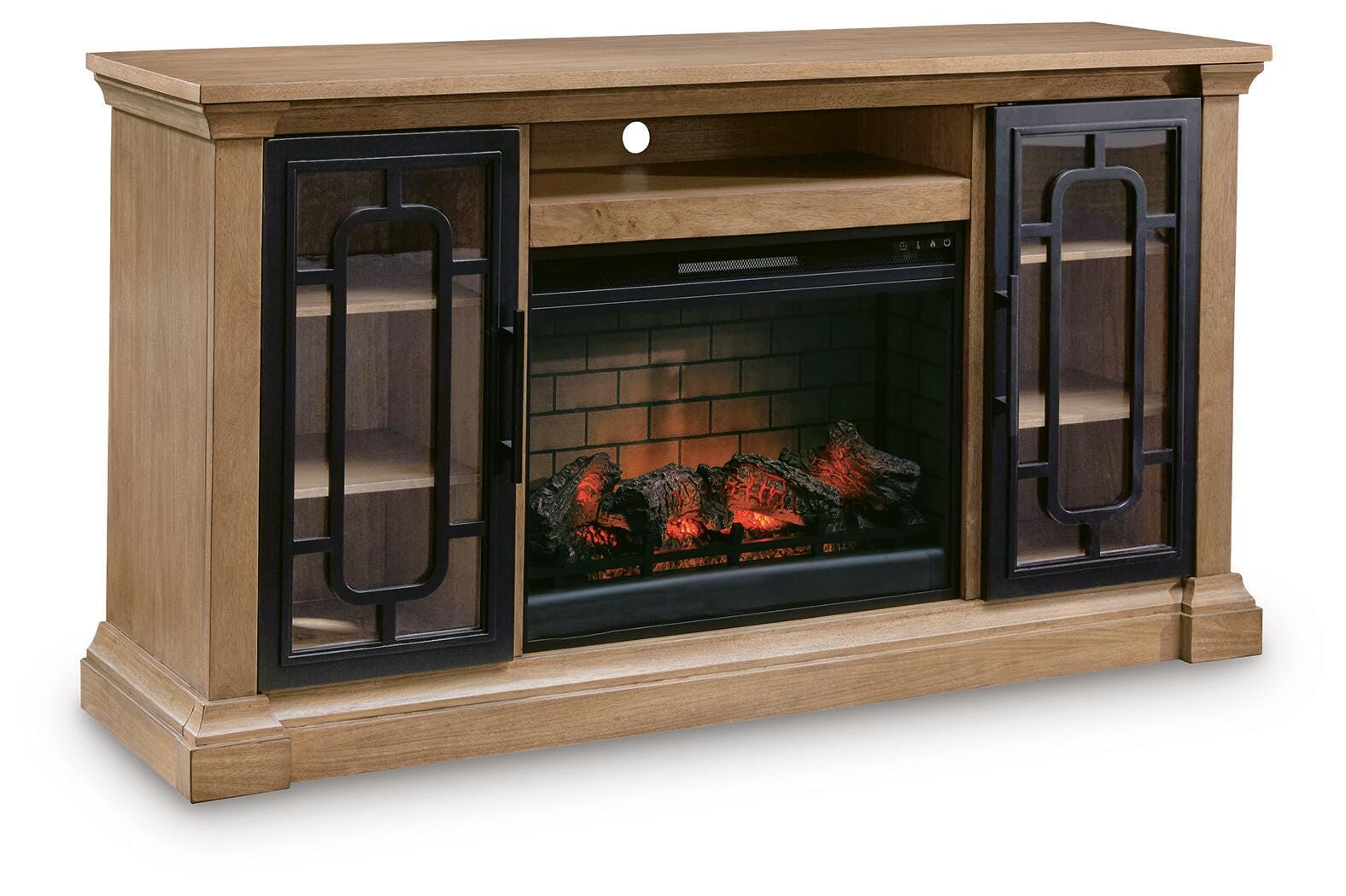 Sam's Furniture - Ashley Furniture - Wittenmyer 72" TV Stand with Electric Fireplace - 72" TV Stand with Electric Fireplace / Natural/Black - W794W1