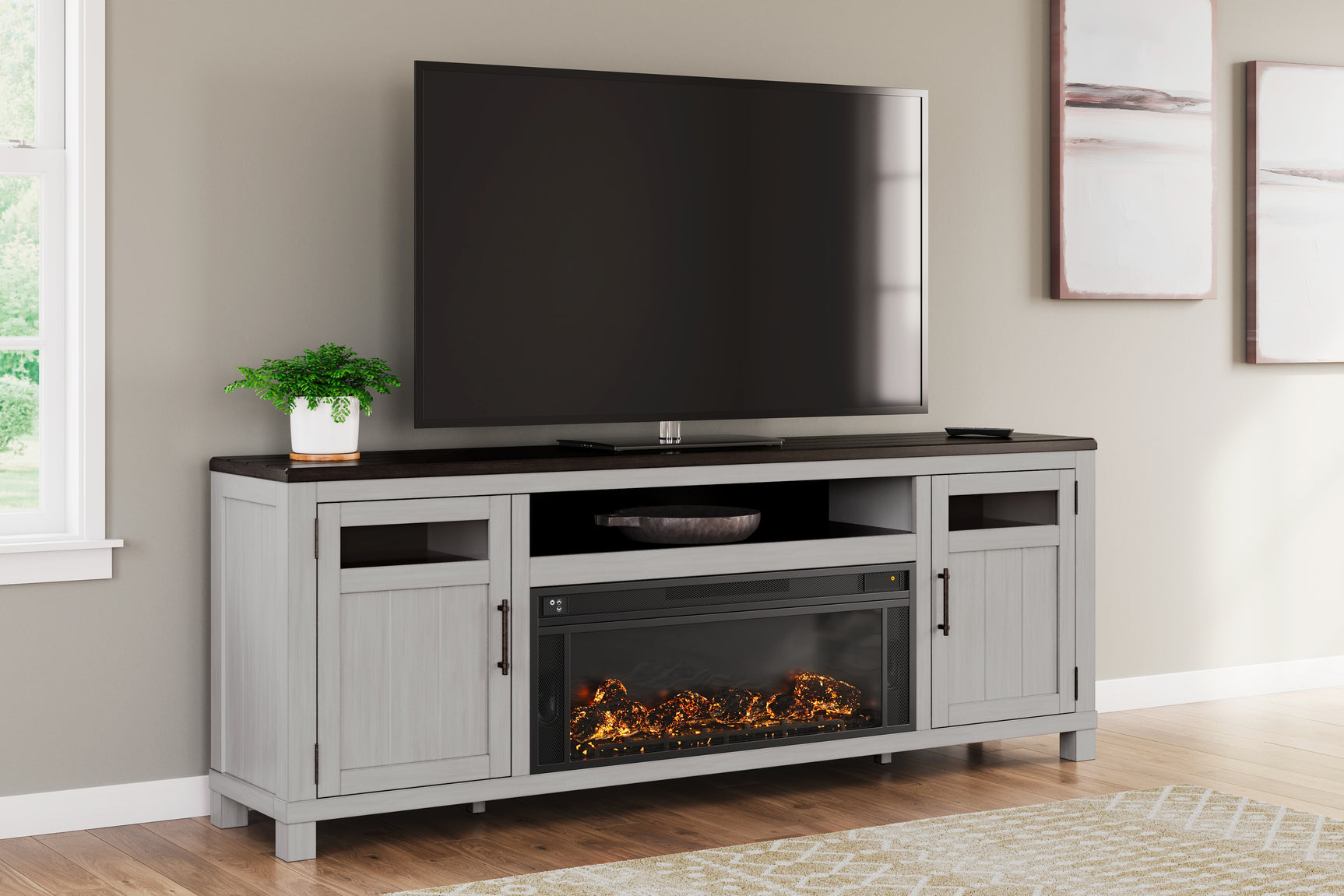 Sam's Furniture - Ashley Furniture - Darborn 88" TV Stand with Electric Fireplace - 88" TV Stand with Electric Fireplace / Gray/Brown - W796W1