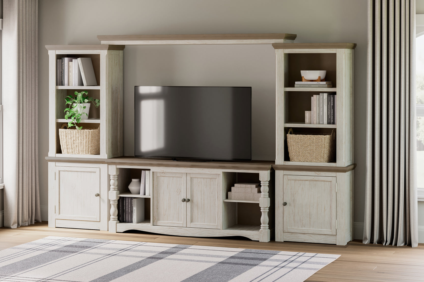 Sam's Furniture - Ashley Furniture - Havalance Entertainment Center - 4-Piece Entertainment Center / Two-tone - W814W1