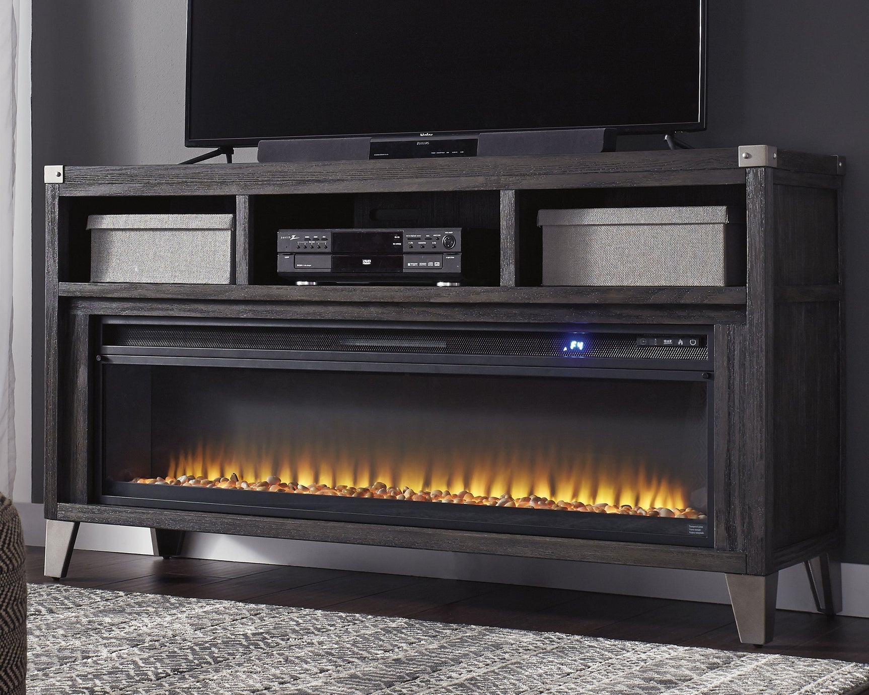 Sam's Furniture - Ashley Furniture - Todoe 65" TV Stand with Electric Fireplace - 65" TV Stand with Electric Fireplace / Gray - W901W1