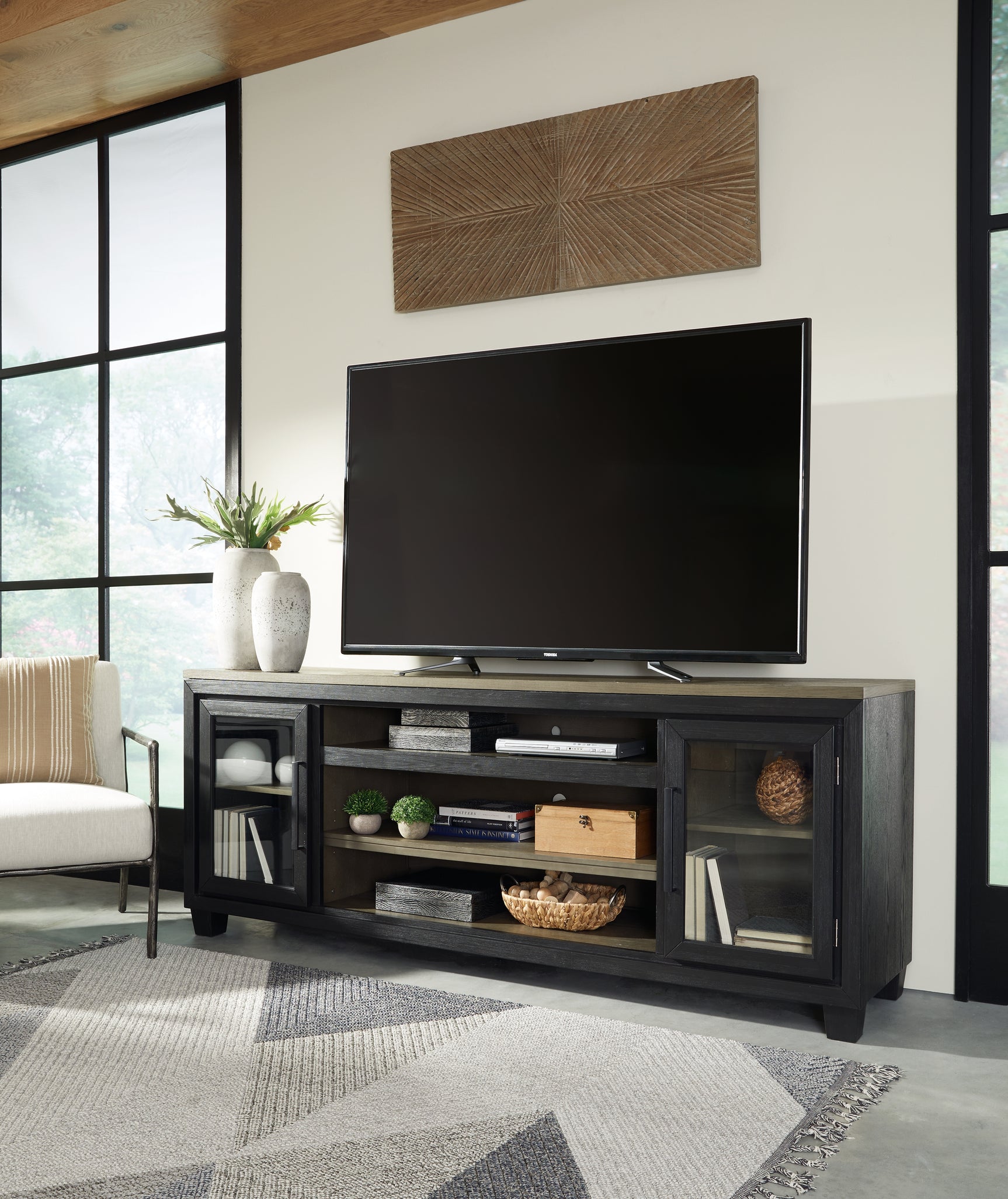 Sam's Furniture - Ashley Furniture - Foyland 83" TV Stand - 83" / Black/Brown - W989-68