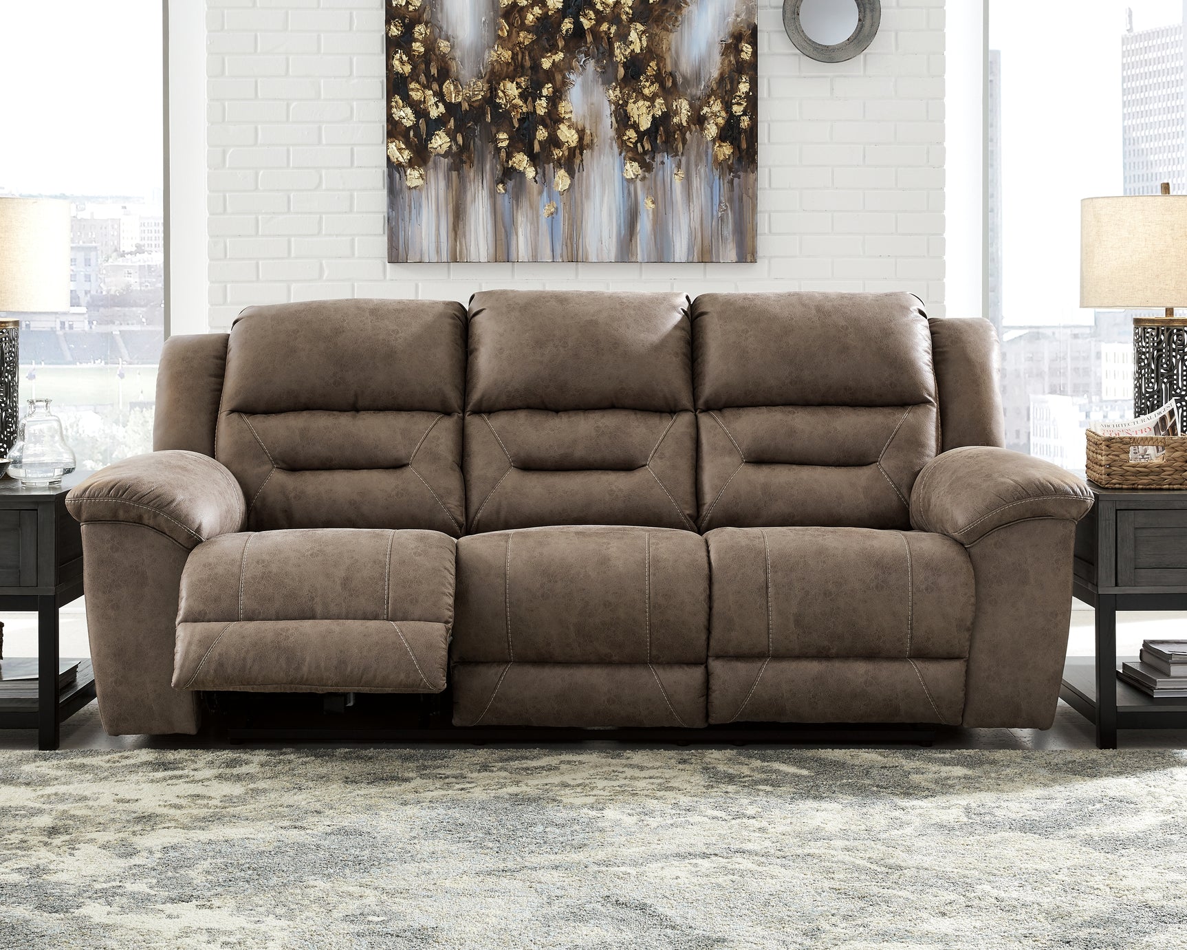 Sam's Furniture - Ashley Furniture - Stoneland Living Room - Reclining Power Sofa / Fossil - 3990587