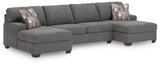 Sam's Furniture - Ashley Furniture - Newellen Sectional - RAF 3-Piece Sleeper Sectional with Double Chaise / Greystone - 48405S7