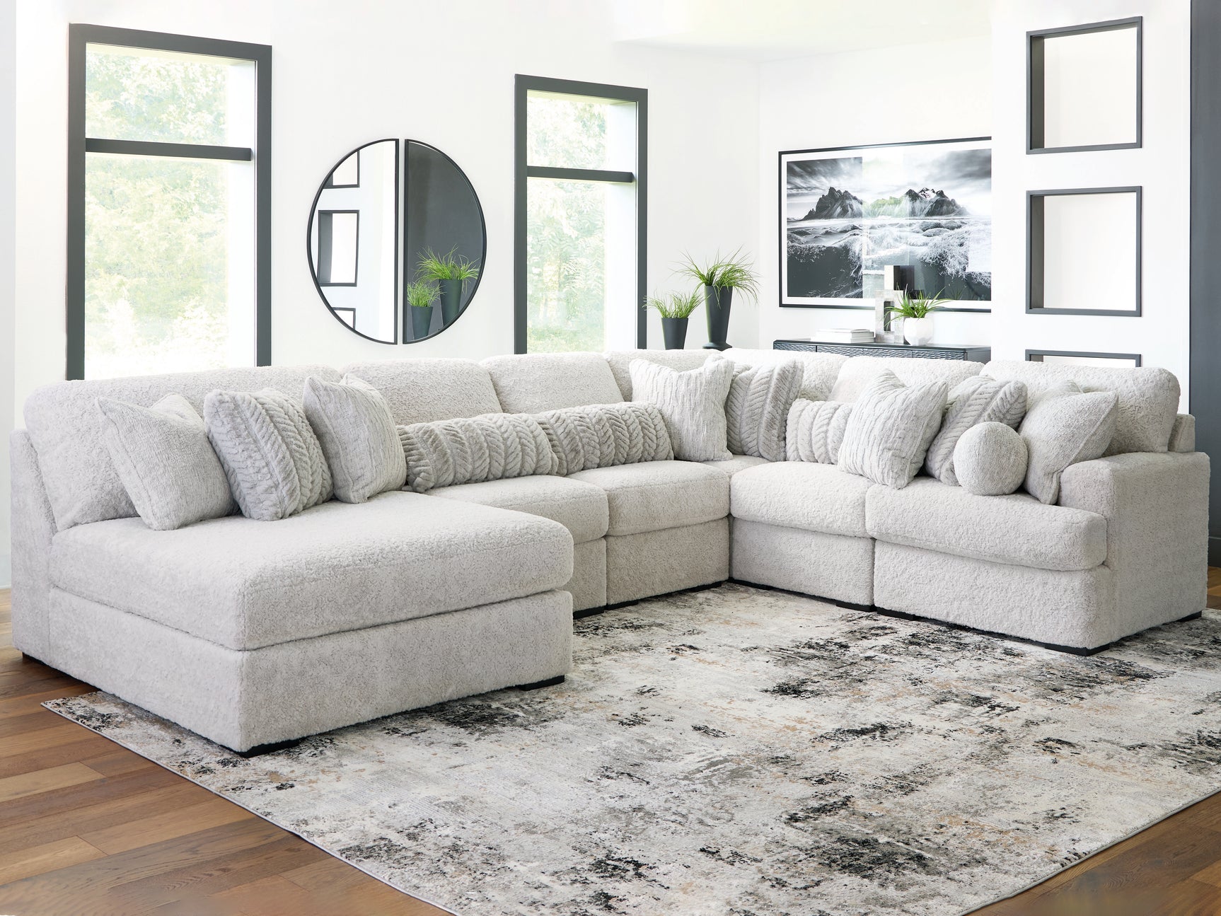 Sam's Furniture - Ashley Furniture - Cuddle Plush Sectional - 6-Piece Sectional with Chaise / Arctic - PC59106S8