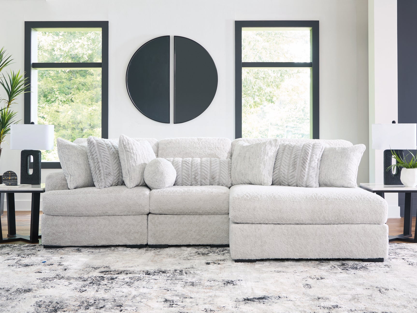 Sam's Furniture - Ashley Furniture - Cuddle Plush Sectional - 3-Piece Sectional with Chaise / Arctic - PC59106S7