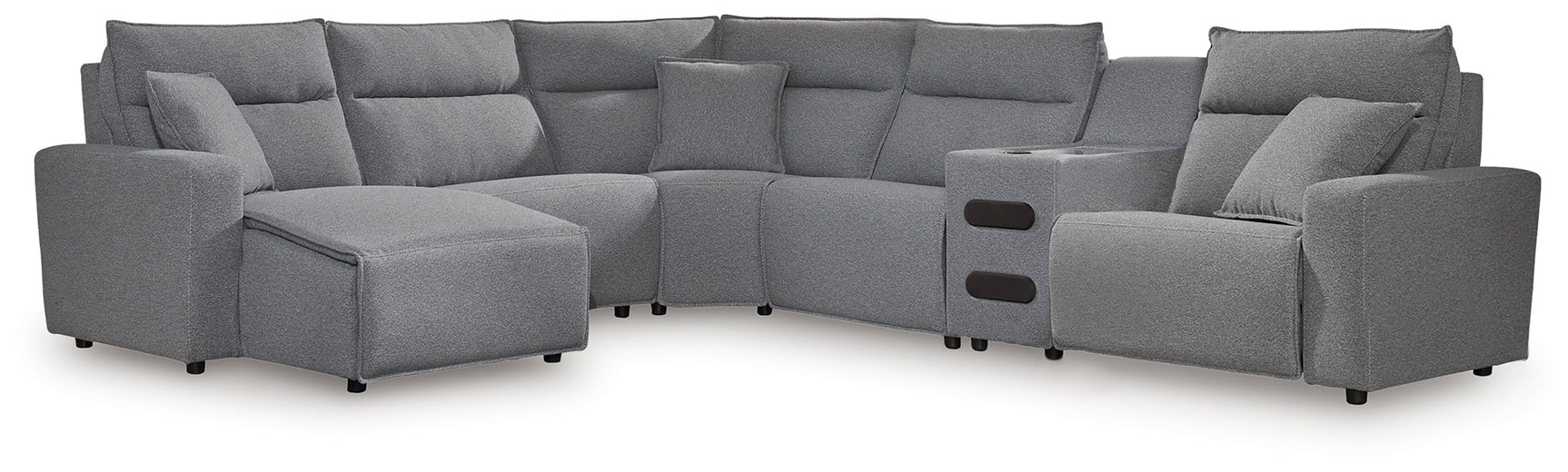 Sam's Furniture - Ashley Furniture - ModMax II Sectional - 6-Piece Reclining Sectional with Chaise and Audio Console / Salt and Pepper - 65906S29