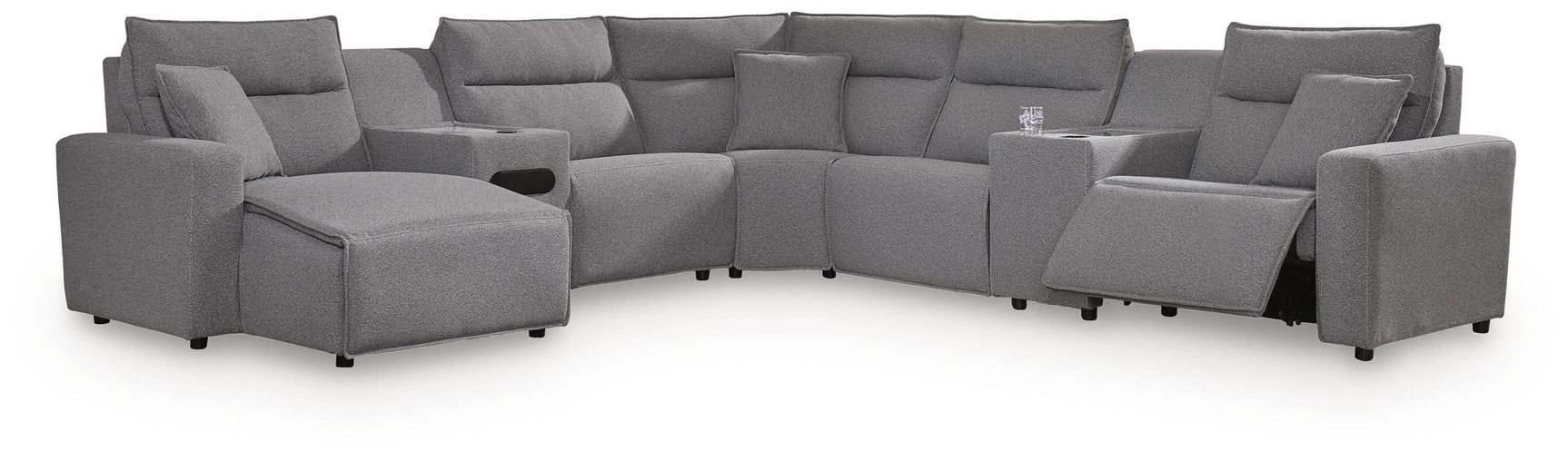 Sam's Furniture - Ashley Furniture - ModMax II Sectional - 7-Piece Power Reclining Sectional with Chaise and Audio Console / Salt and Pepper - 65906S43