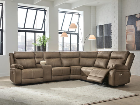 Sam's Furniture - Ashley Furniture - Max-Momentum Sectional - 6-Piece Power Reclining Sectional with Audio Console / Biscotti - PC82305S5