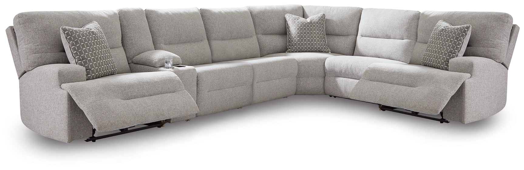 Sam's Furniture - Ashley Furniture - Acklen Place Sectional - 7-Piece Power Sectional Reclining Sofa with Storage Console / Pewter - 93605S20