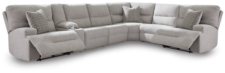 Sam's Furniture - Ashley Furniture - Acklen Place Sectional - 7-Piece Power Sectional Reclining Sofa with Storage Console / Pewter - 93605S20