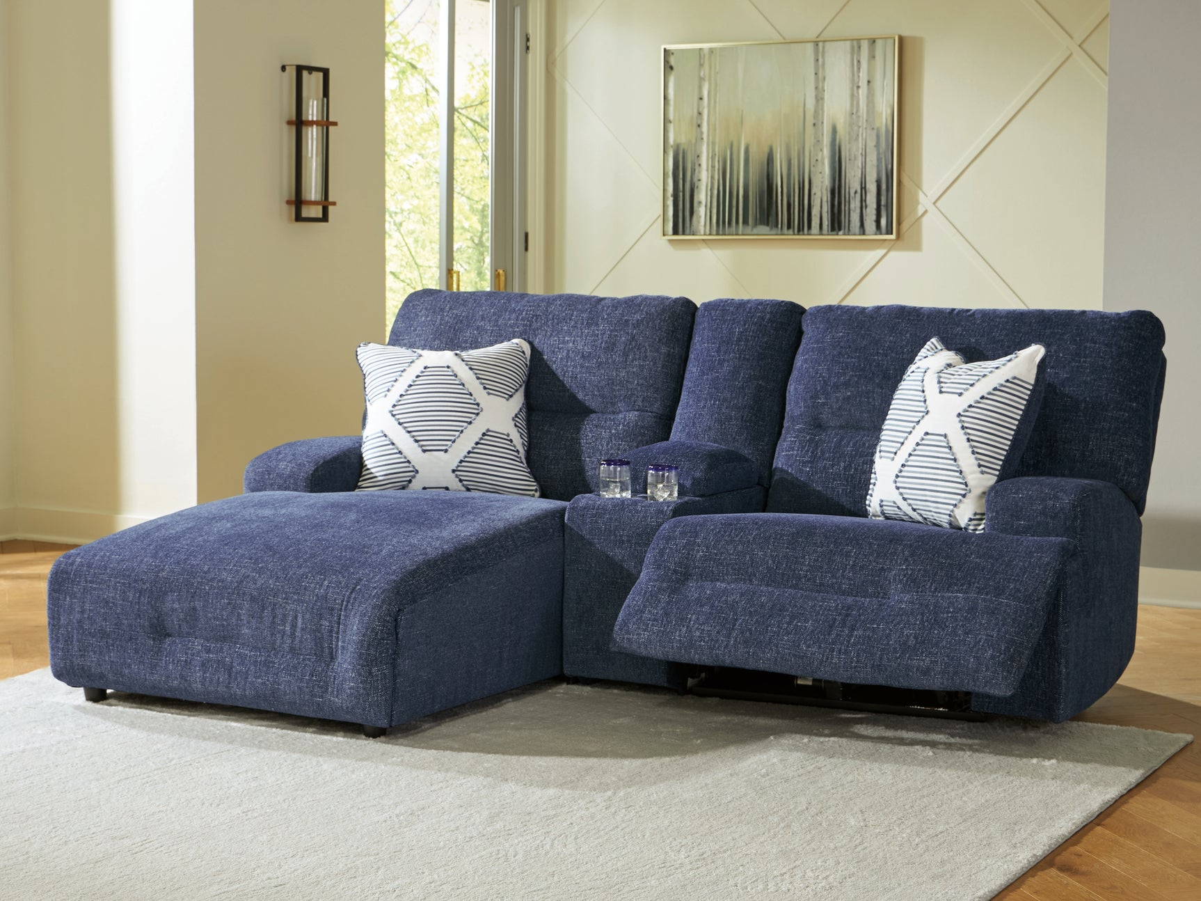 Sam's Furniture - Ashley Furniture - Acklen Place Sectional - 3-Piece Power Reclining Sectional Sofa with Chaise / Navy - 93607S5
