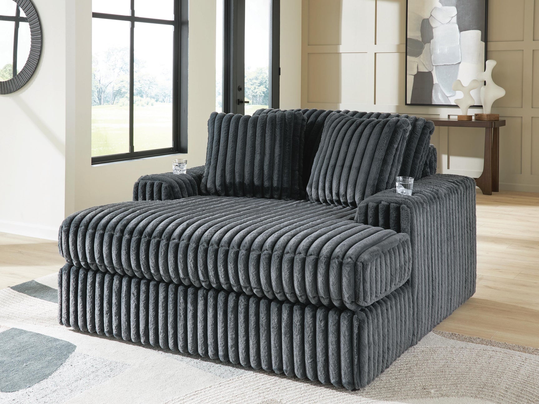 Sam's Furniture - Ashley Furniture - Midnight-Madness Living Room - Oversized Chaise / Gunmetal - 9810515