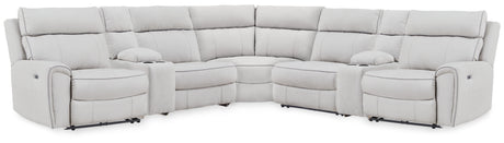 Sam's Furniture - Ashley Furniture - Social Pointe Sectional - 7-Piece Reclining Sectional with Storage Consoles / Pearl/Ash - PC98802S34