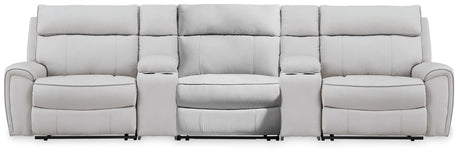 Sam's Furniture - Ashley Furniture - Social Pointe Sectional - 5-Piece Reclining Sectional with Storage Consoles / Pearl/Ash - PC98802S39