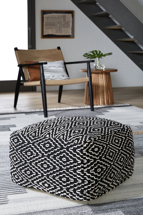 Sam's Furniture - Ashley Furniture - Jasett Pouf - Pouf / Black/Ivory - A1001058