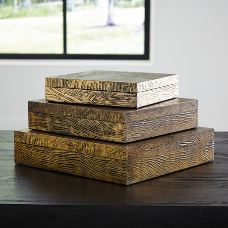Sam's Furniture - Ashley Furniture - Keldy Box (Set of 3) - Box Set (3/CN) / Antique Brass Finish - A2000490