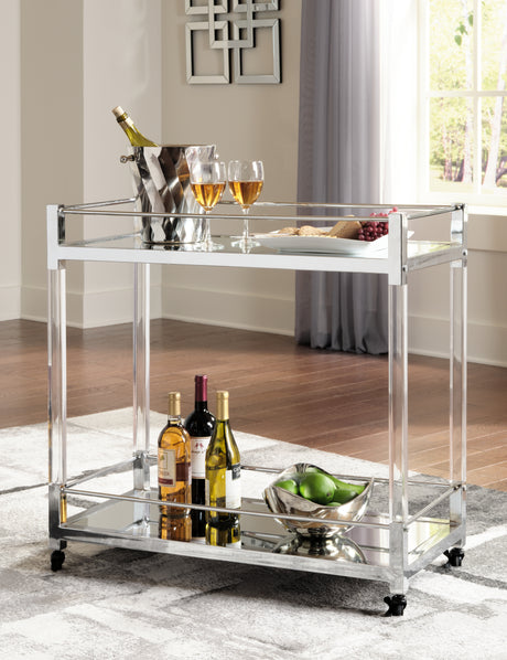Sam's Furniture - Ashley Furniture - Chaseton Bar Cart - Bar Cart / Clear/Silver Finish - A4000501
