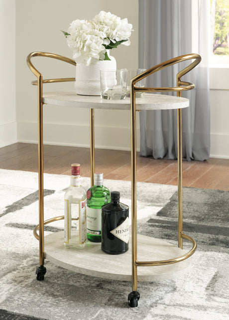 Sam's Furniture - Ashley Furniture - Tarica Bar Cart - Bar Cart / Cream/Gold Finish - A4000502