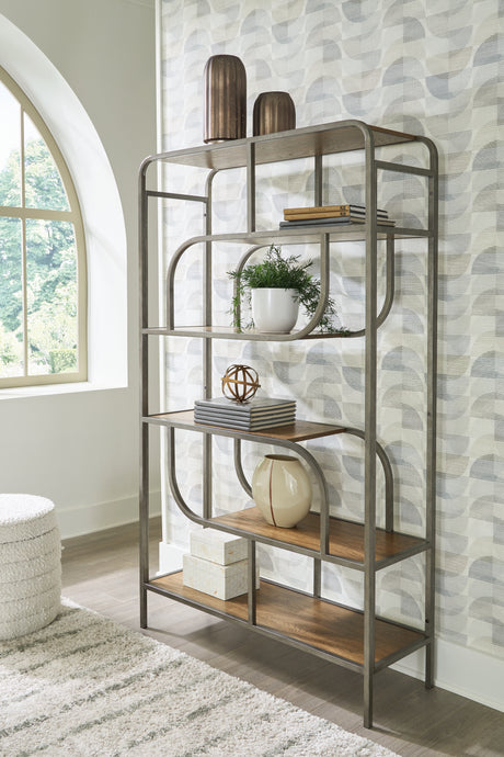 Sam's Furniture - Ashley Furniture - Jaddon Bookcase - Bookcase / Brown/Antique Silver - A4000587