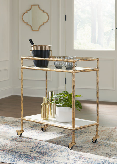 Sam's Furniture - Ashley Furniture - Plattfield Bar Cart - Bar Cart / Antique Gold Finish - A4000625