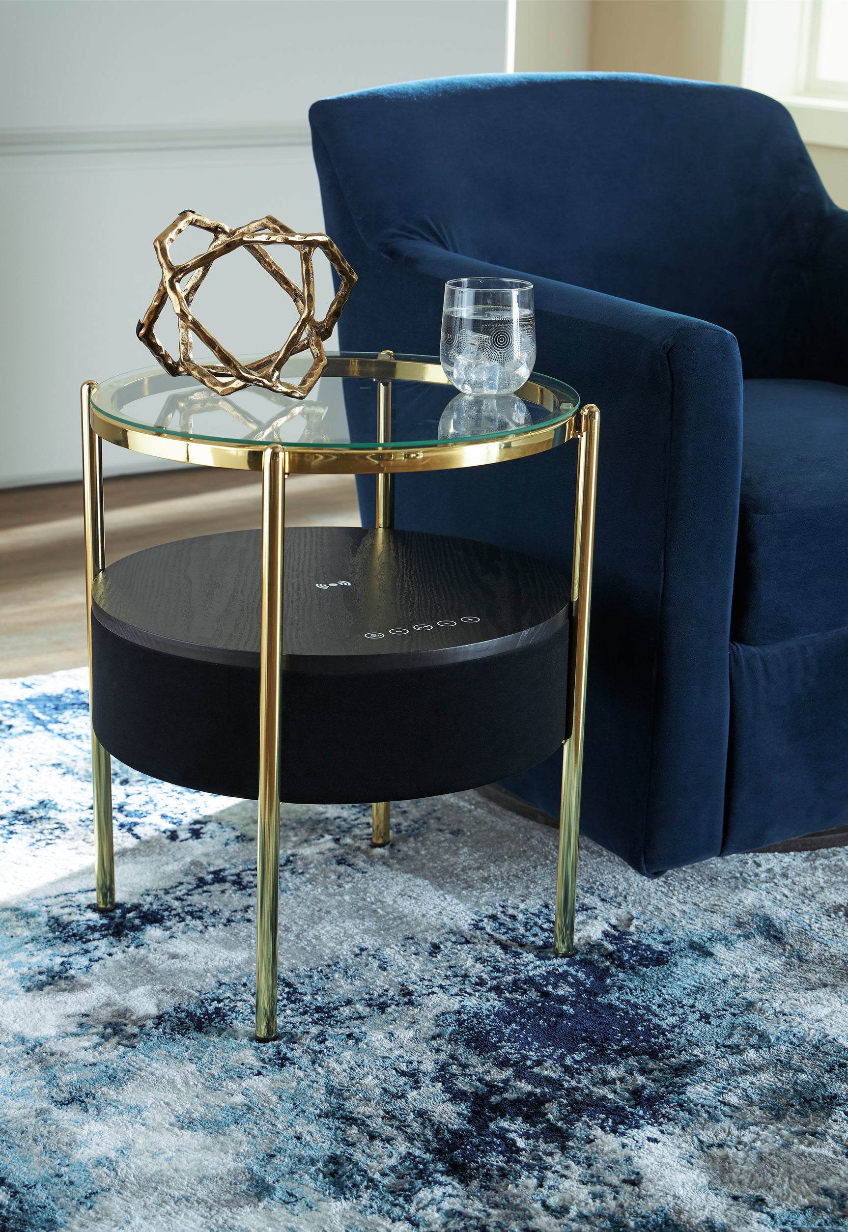 Sam's Furniture - Ashley Furniture - Nedman Accent Table with Speaker - Accent Table with Speaker / Black/Gold Finish - A4000669