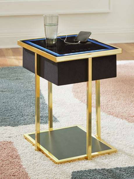 Sam's Furniture - Ashley Furniture - Rexwell Accent Table with Speaker - Accent Table with Speaker / Black/Gold Finish - A4000681