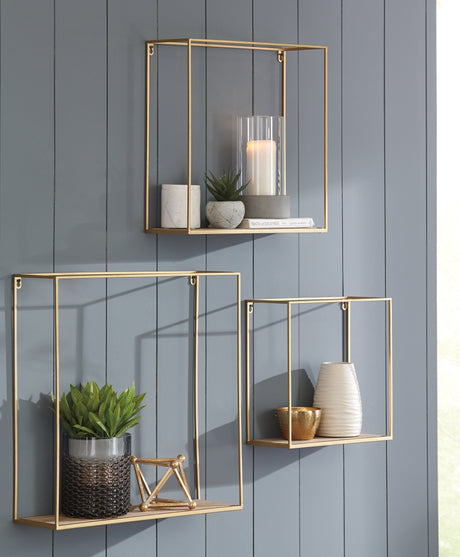 Sam's Furniture - Ashley Furniture - Efharis Wall Decor - Wall Shelf Set (3/CN) / Natural/Gold Finish - A8010107