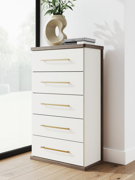 Sam's Furniture - Ashley Furniture - Kendanport Bedroom - Five Drawer Chest / Brown/White - PCB1108-46