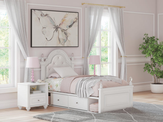 Sam's Furniture - Ashley Furniture - Kozlani Bedroom - Twin Upholstered Panel Bed with Storage / White - PCB1819B17