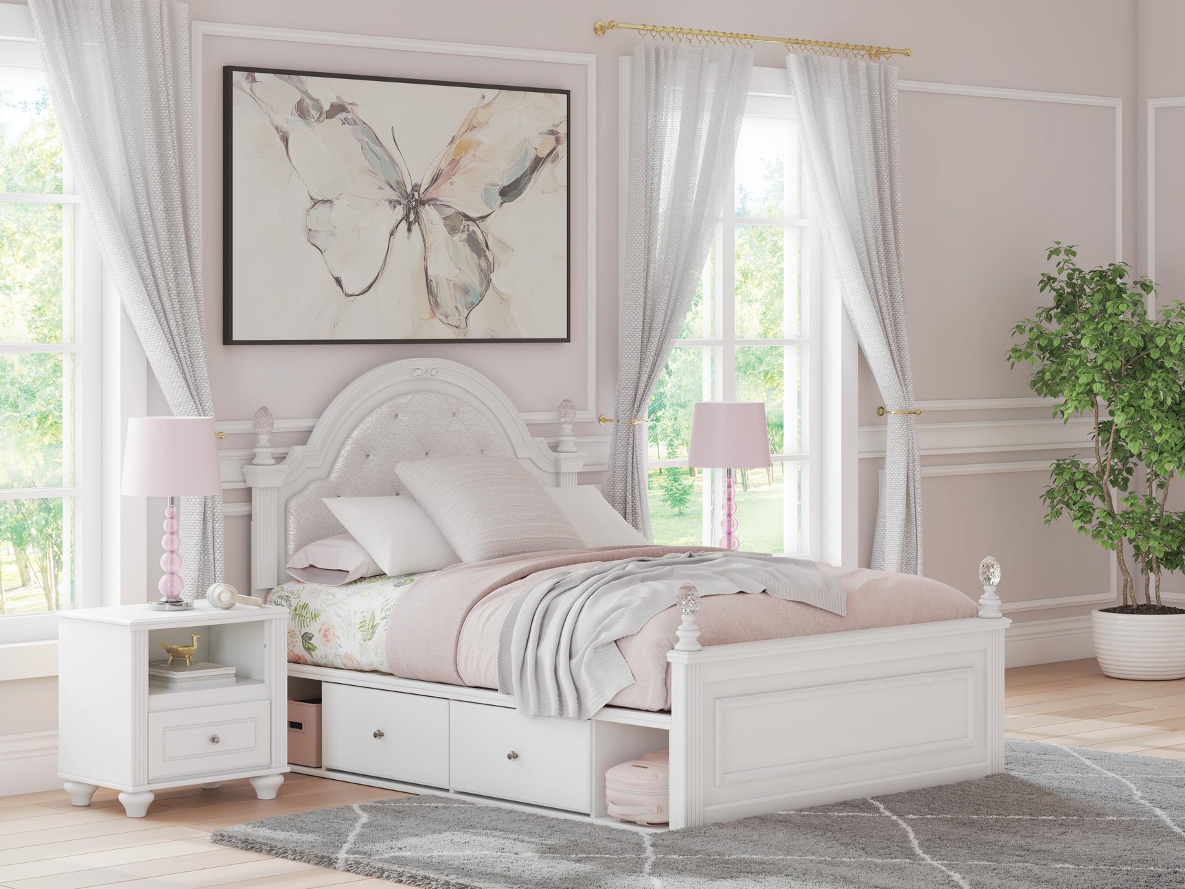 Sam's Furniture - Ashley Furniture - Kozlani Bedroom - Full Upholstered Panel Bed with Storage / White - PCB1819B18