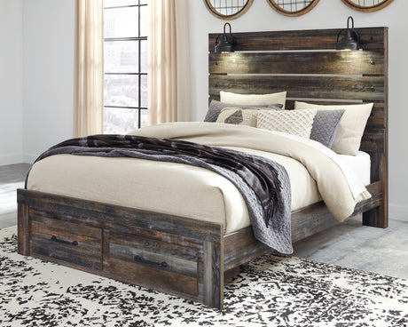Sam's Furniture - Ashley Furniture - Drystan Bedroom - Queen Panel Bed with 2 Storage Drawers / Multi - B211B29