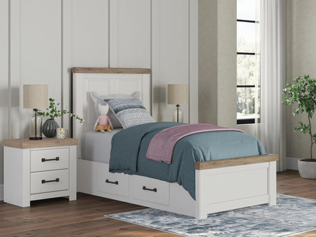 Sam's Furniture - Ashley Furniture - Savonport Bedroom - Twin Panel Bed with Storage / White/Brown - B4615B18