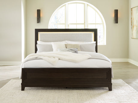 Sam's Furniture - Ashley Furniture - Neymorton Bedroom - Queen Upholstered Panel Bed / Dark Grayish Brown - B618B2
