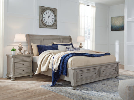 Sam's Furniture - Ashley Furniture - Lettner Bedroom - King Sleigh Bed with 2 Storage Drawers / Light Gray - B733B8