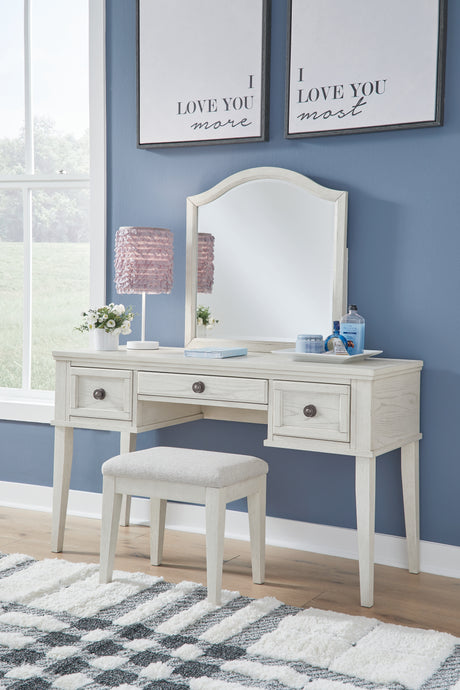 Sam's Furniture - Ashley Furniture - Robbinsdale Mirrored Vanity with Bench - Mirrored Vanity with Bench / Antique White - B742B11