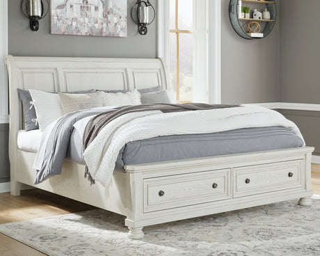 Sam's Furniture - Ashley Furniture - Robbinsdale Bedroom - California King Sleigh Bed with Storage / Antique White - B742B9