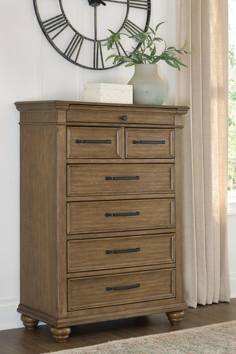 Sam's Furniture - Ashley Furniture - Karallin Bedroom - Seven Drawer Chest / Medium Brown - PCB782-46
