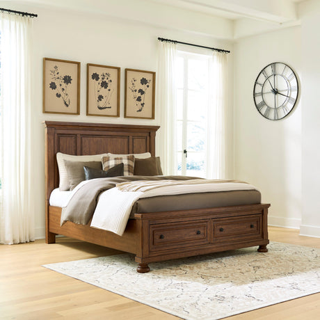 Sam's Furniture - Ashley Furniture - Zackaryn Bedroom - Queen Panel Storage Bed / Warm Brown - PCB807B13