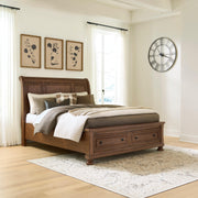Sam's Furniture - Ashley Furniture - Zackaryn Bedroom - Queen Sleigh Storage Bed / Warm Brown - PCB807B4