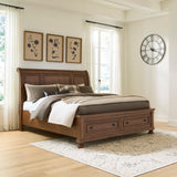 Sam's Furniture - Ashley Furniture - Zackaryn Bedroom - King Sleigh Storage Bed / Warm Brown - PCB807B7