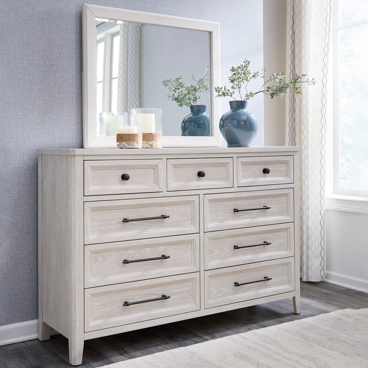Sam's Furniture - Ashley Furniture - Darbonton Bedroom - Dresser and Mirror / Dove White - PCB853B1