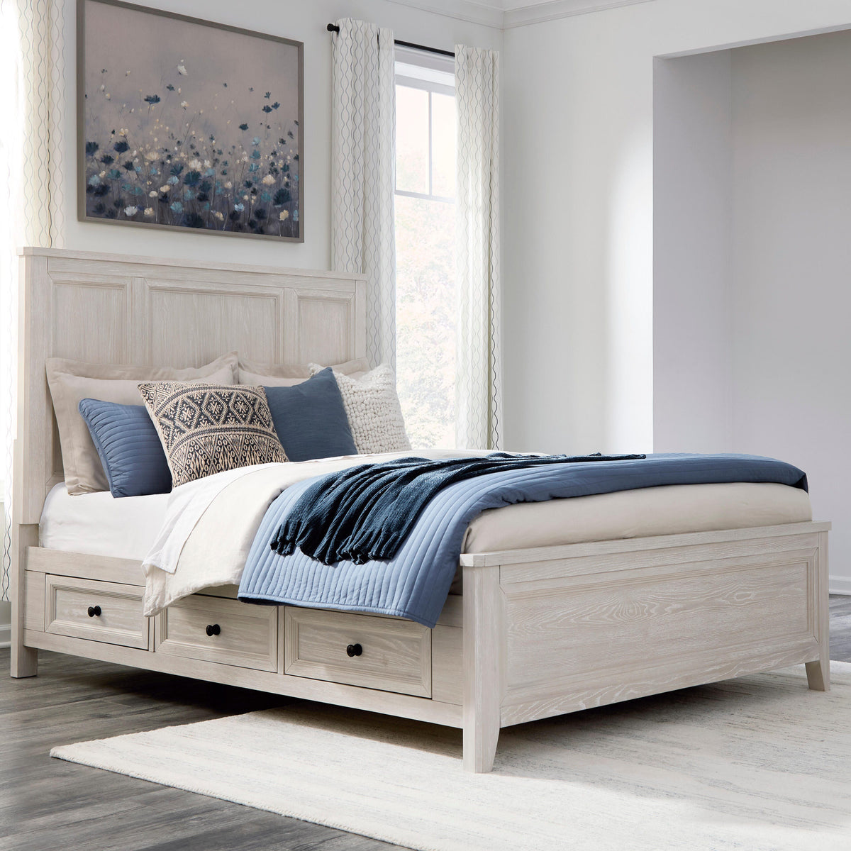 Sam's Furniture - Ashley Furniture - Darbonton Bedroom - Queen Panel Storage Bed / Dove White - PCB853B2