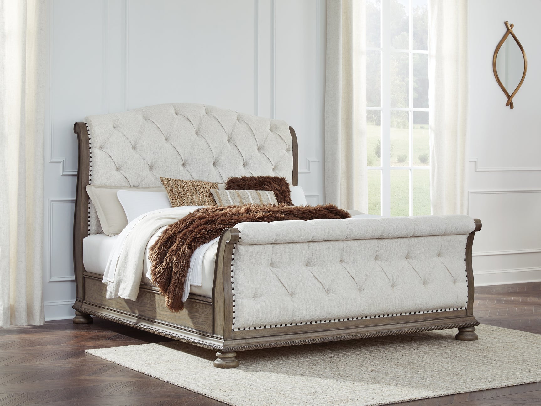 Sam's Furniture - Ashley Furniture - Ardenfield Bedroom - King Upholstered Sleigh Bed / Light Brown - B944B4